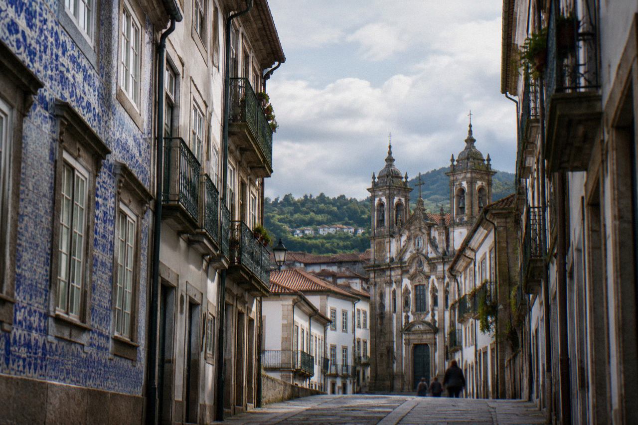 View over Braga's historic centre rooftops and church towers in northern Portugal
