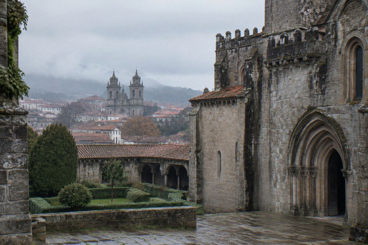 View over Braga's historic centre with the Sé de Braga towers rising above tiled rooftops