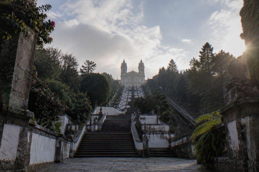 The baroque staircase and sanctuary of Bom Jesus do Monte seen from the lower portico
