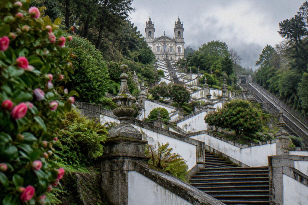 The zigzag stairway of Bom Jesus do Monte climbing through terraced gardens