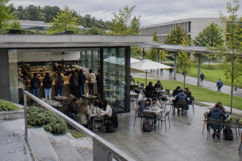 Busy student café with coffee, pastries and counter service near the campus