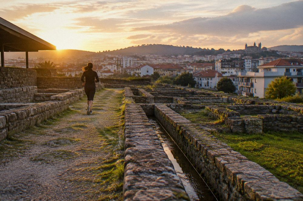 A view over the rooftops of western Braga from the Cividade hillside in late afternoon light