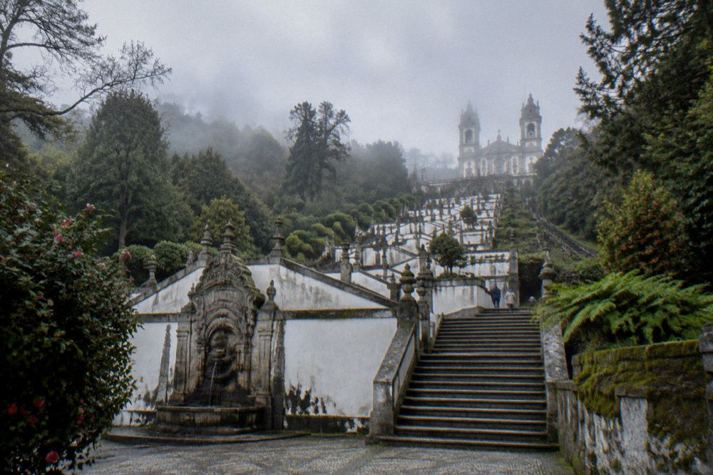 One of the ornamental fountains on the Five Senses stairway at Bom Jesus do Monte