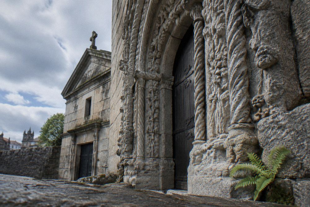 Close view of a carved Manueline stone doorway with rope-like mouldings and botanical details