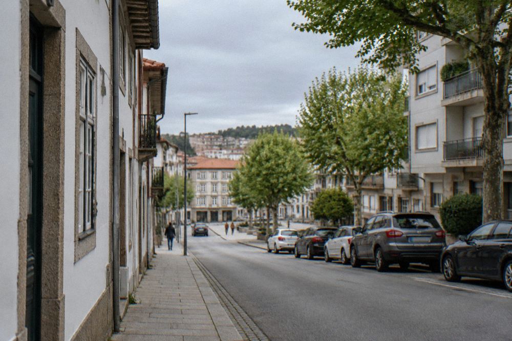 A residential street in the Maximinos district sloping down from Braga's old town