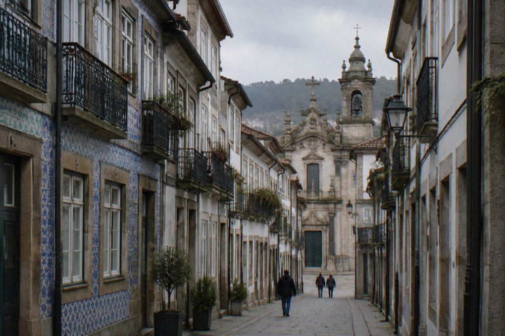 A restored historic building with an exhibition entrance in Braga old town