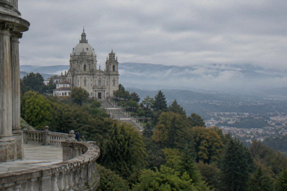 The dome gallery of the Sameiro basilica with a panoramic view over Braga and distant hills