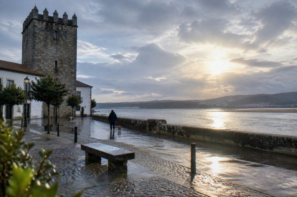 The riverside promenade in Caminha with the estuary and the Spanish shore in the distance