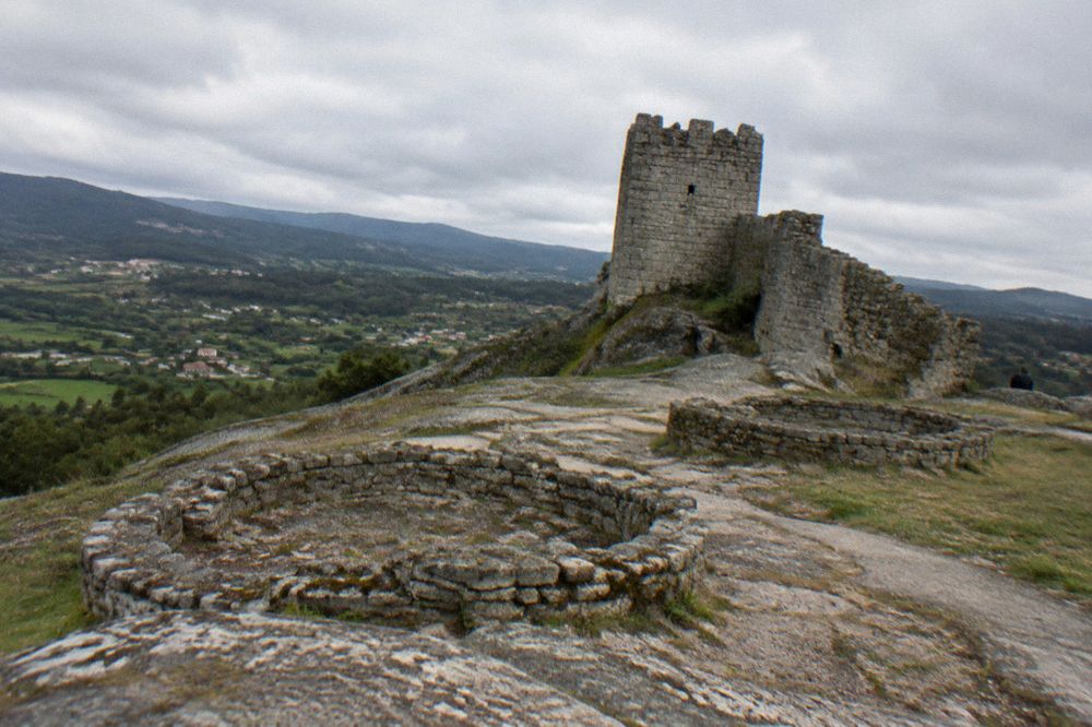 Round stone house foundations at an Iron Age hill fort in northern Portugal