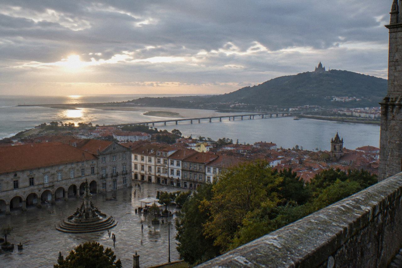 View over Viana do Castelo's old town and the Lima river from the hilltop Santa Luzia basilica