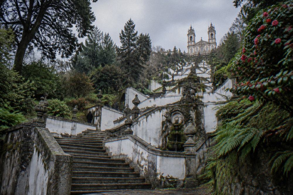 The zigzag baroque stairway of Bom Jesus do Monte climbing through fountains and terraces