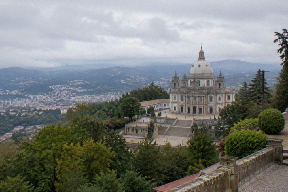 The domed basilica of Sameiro seen from the esplanade above the city