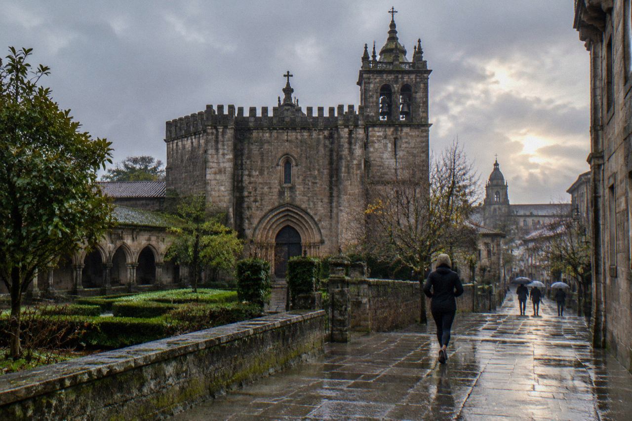 Braga's historic centre with the Sé de Braga cathedral towers under a grey December sky