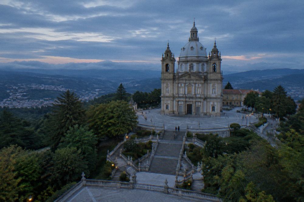 The dome and towers of the Sameiro basilica seen from the sanctuary square in clear weather