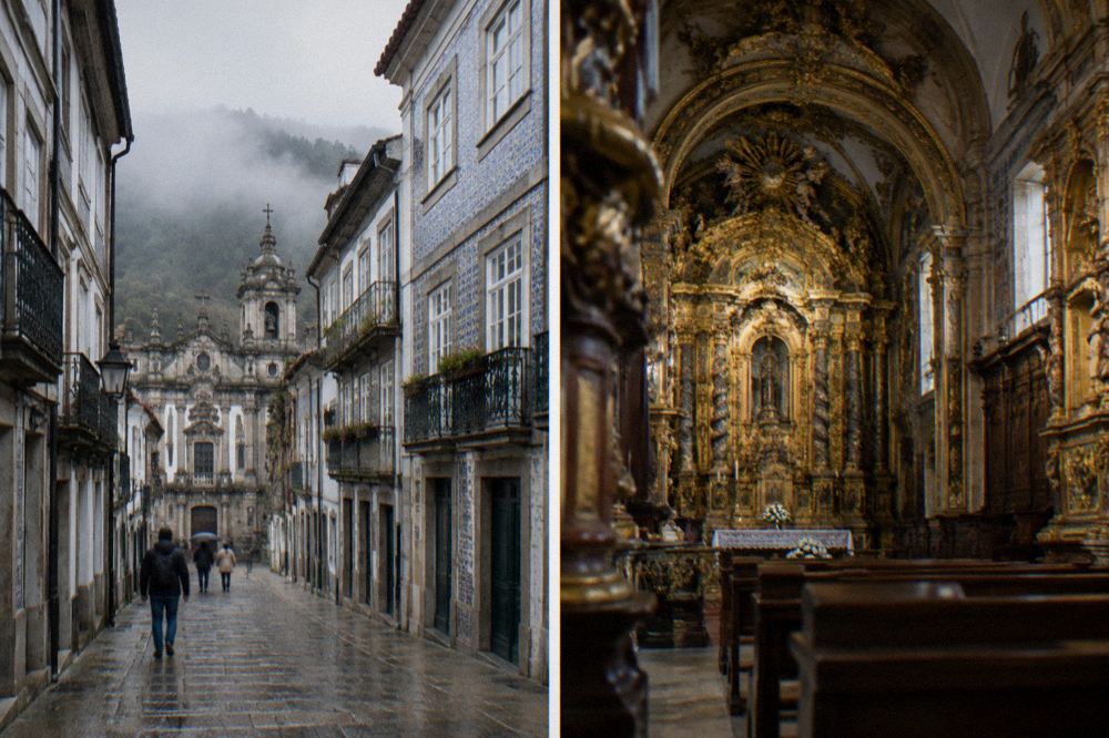 Ornate gilded chapel interior with carved woodwork in a Braga church