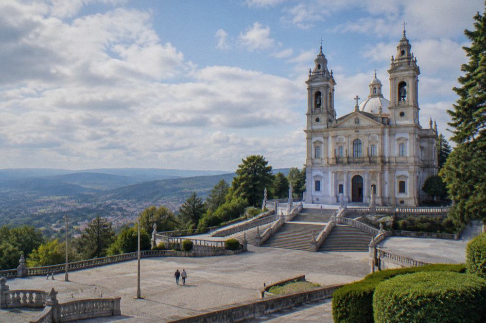 The twin-towered basilica of Sameiro seen from its open forecourt above Braga