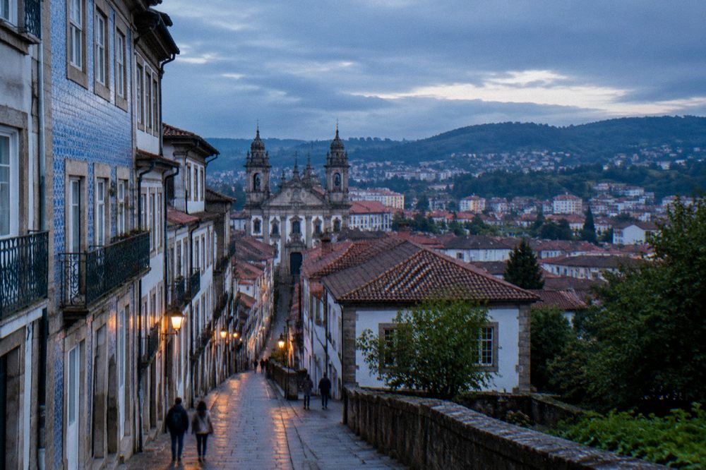 A view over Braga's rooftops and church towers from a hillside viewpoint
