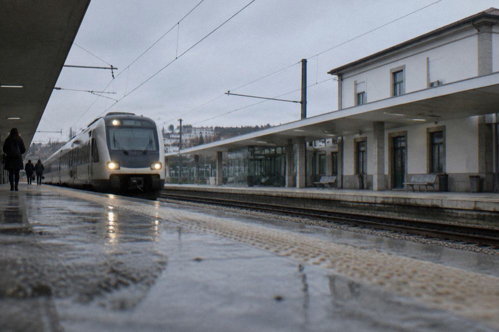 Intercity train arriving at the modern Braga railway station platform