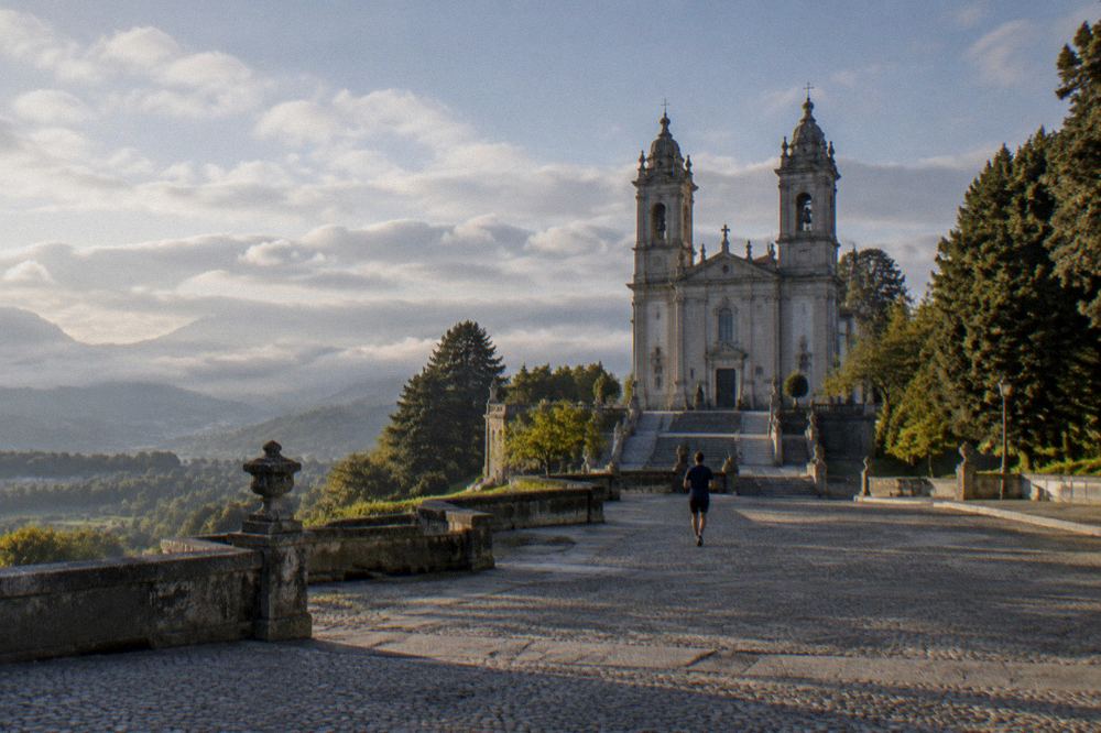 The twin towers of the Sameiro basilica seen from the esplanade above Braga