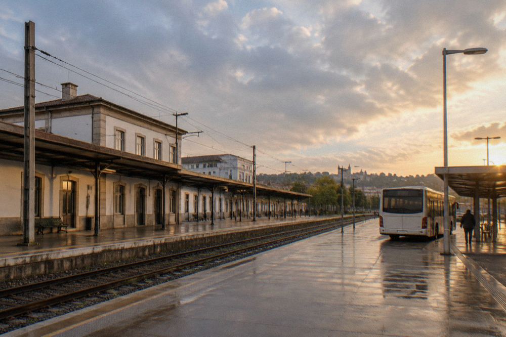 A regional bus waiting at the platforms of Braga's central bus station